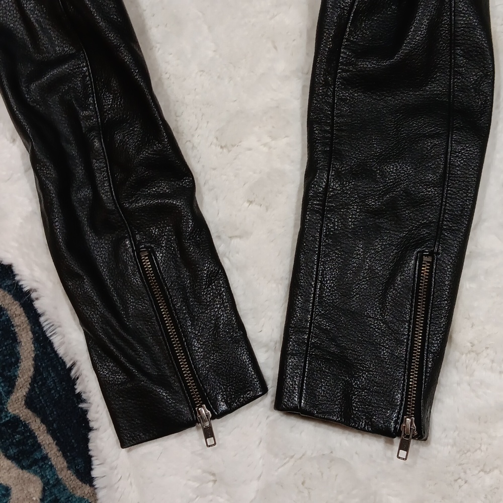 Reiss black leather moto classic biker jacket women's sz small - Picture 7 of 13